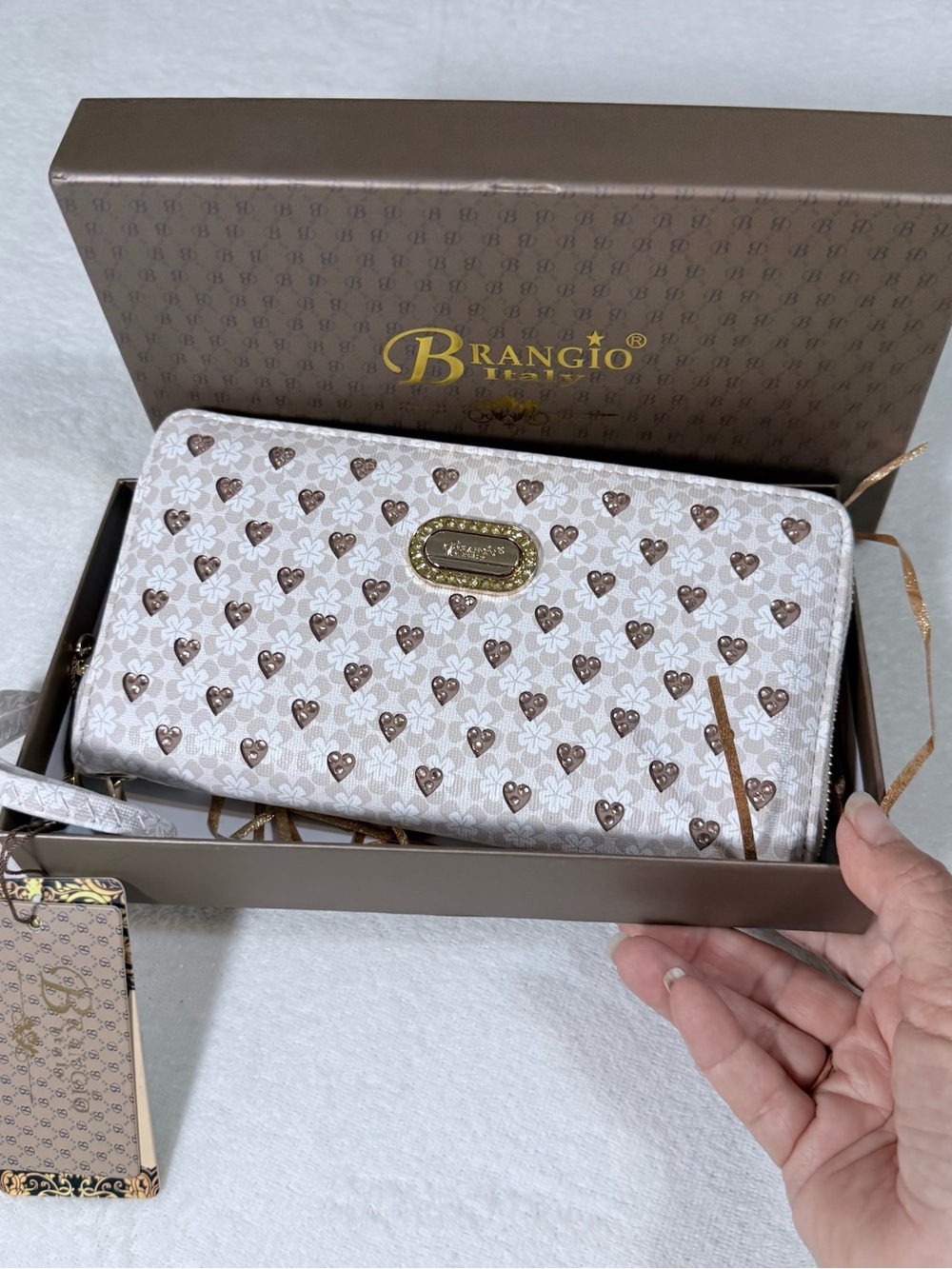Brangio Heart-Print Zip Wallet/Wristlet- Italy - NWT NIB